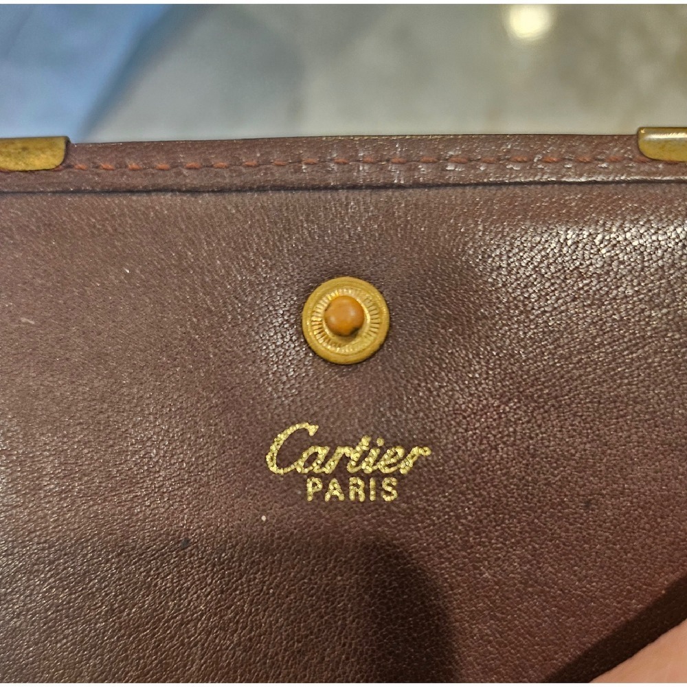 Cartier Paris Coin Pouch‎ Leather Wallet Snap Closure Brown